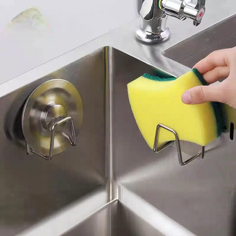 6PCS Home Sponge Storage Rack Kitchen Sink Sponge Drain Drying Rack Self Adhesive Wall Storage Hooks Multi-functional Organizer