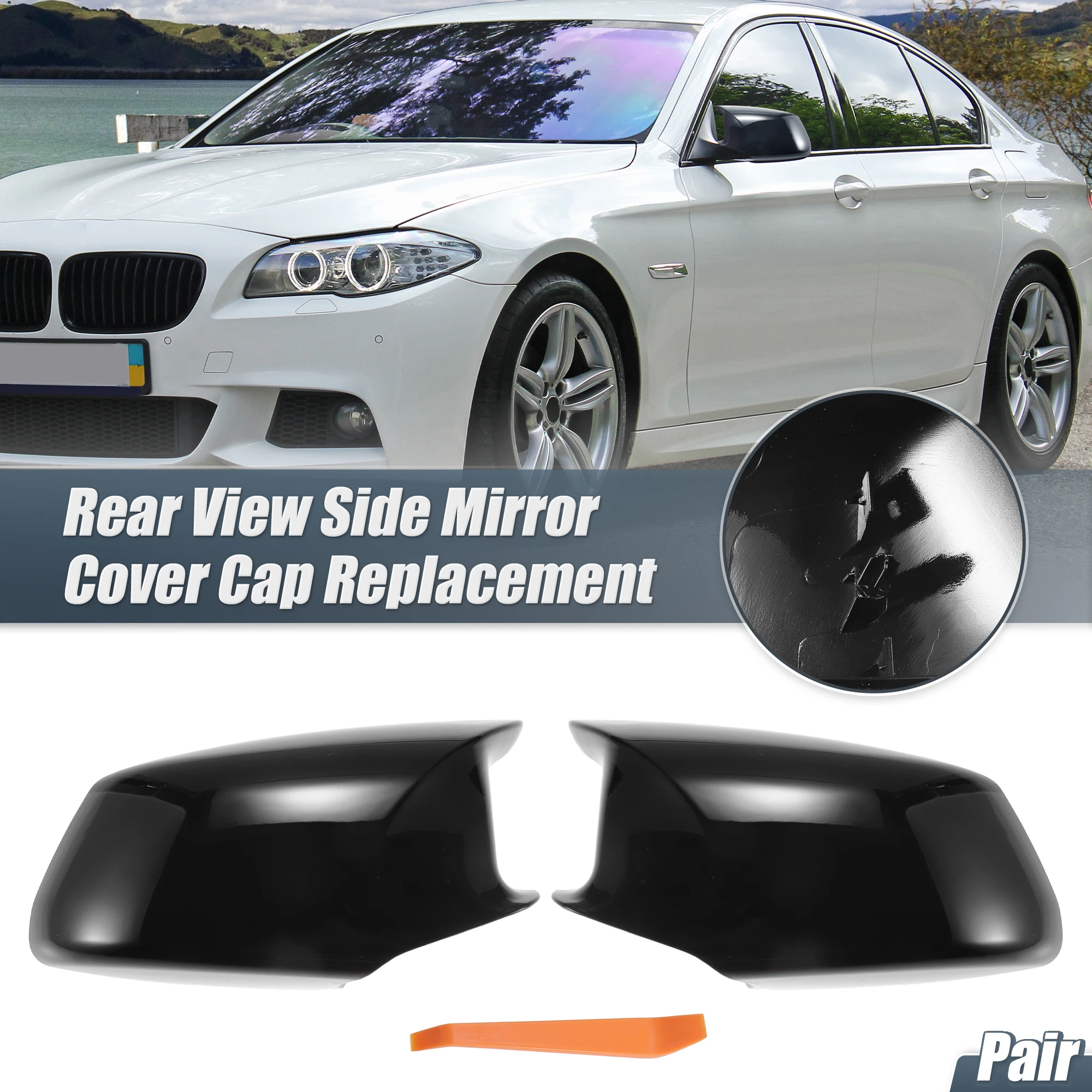 

UXCELL Car Rear View Driver Passenger Side Mirror Cover Cap Replacement for BMW 528i 530i 535i 550i Mirror Guard Covers