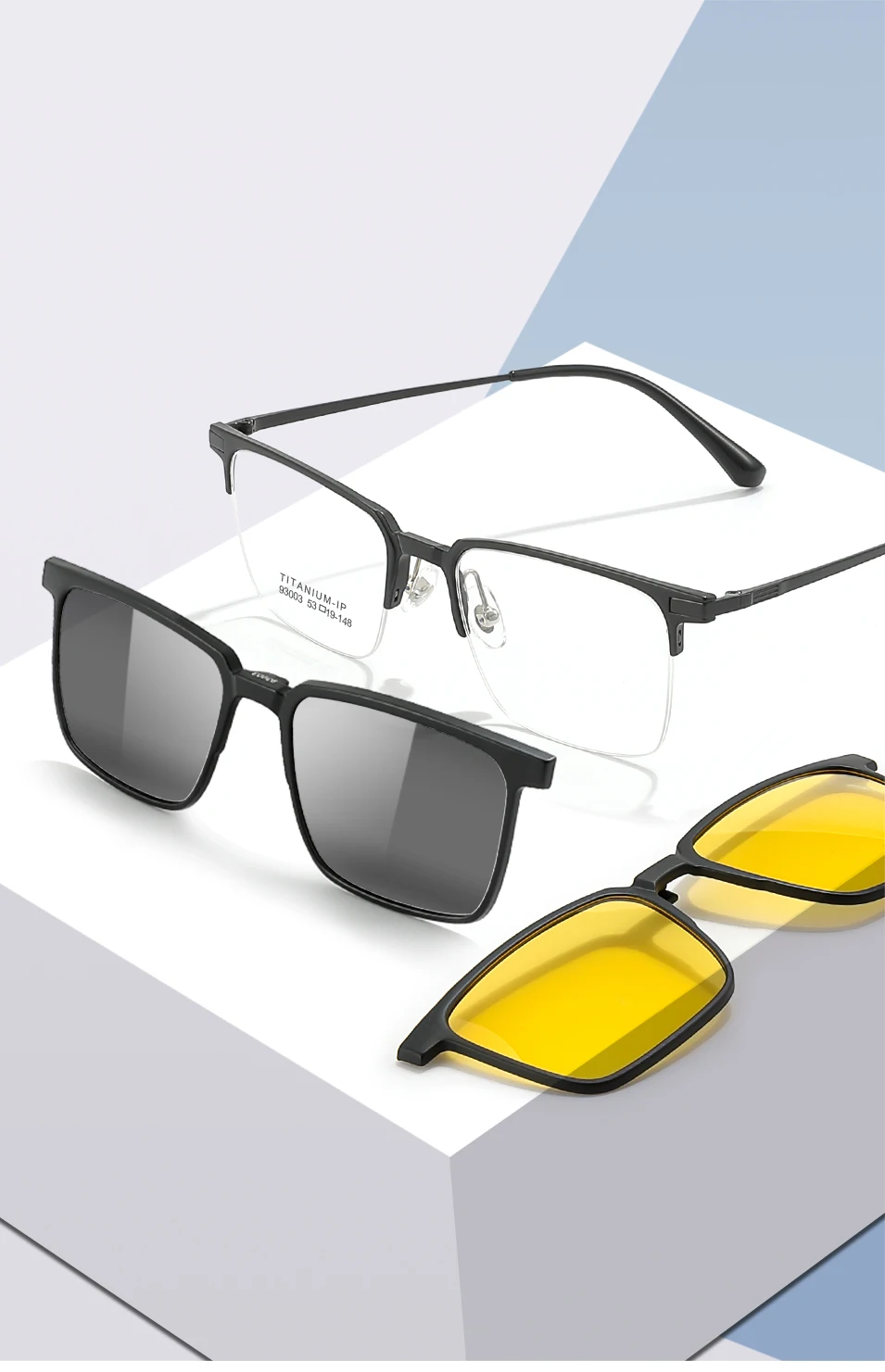 3-in-1-Brillengestell aus reinem Titan für Herren mit polarisiertem Clip auf Sonnenbrillen und Nachtsicht für Damen – Detail 1