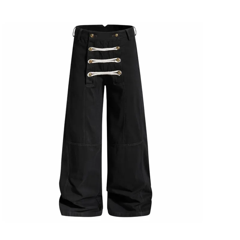 WVGA Spring Autumn New Men's Vintage Safari Style Double-breasted Deconstructed Pants Unique Design Straight-leg Trousers W26881