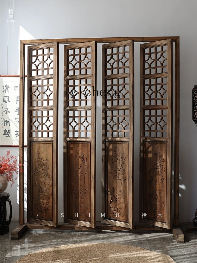 

FY Rotating Door Folding Double-Sided Screen Photography Background Living Room Partition Solid Wood