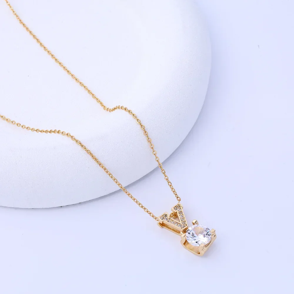 Beautiful Necklace - Light Luxury Style V Pendant with Micro Inlaid Zircon, Korean Version, Fashionable & High-End Gift, Versati