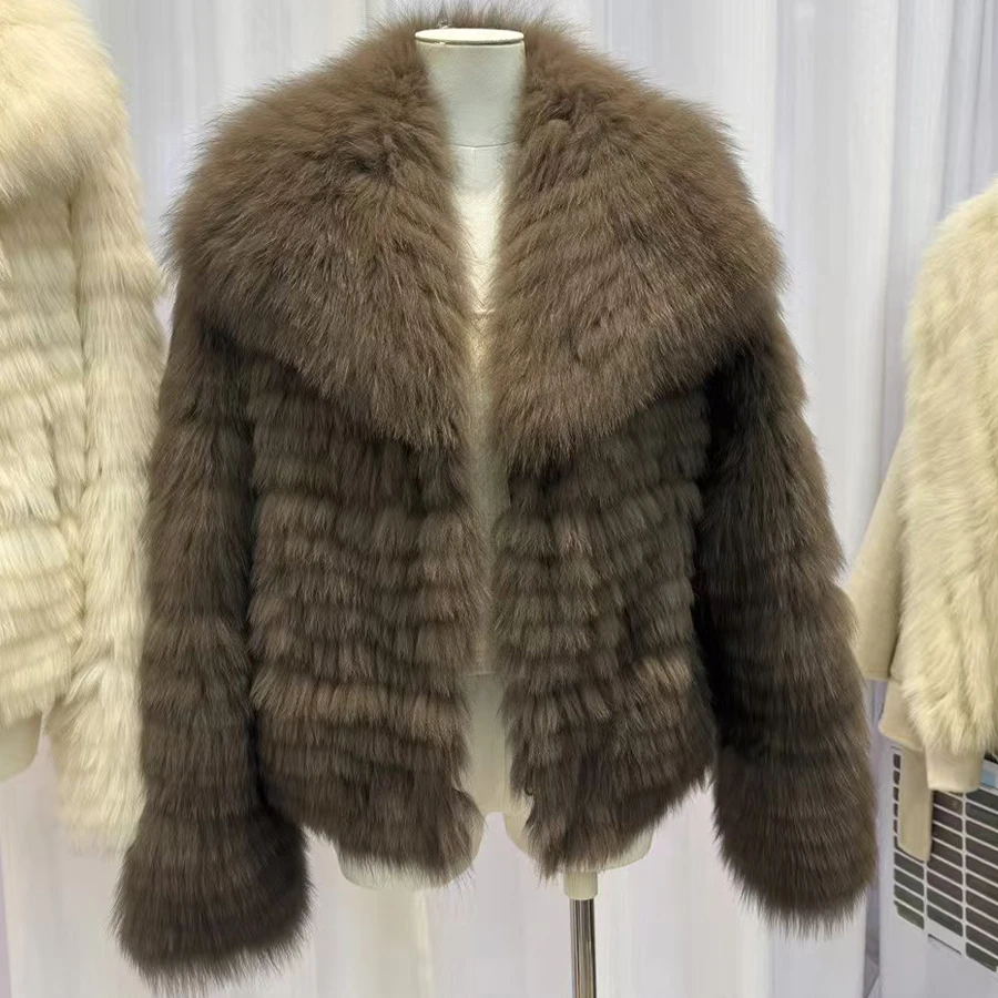 Winterjas voor dames Echt vossenbontjack Natuurlijk vossenbont Pluizig jack Luxe merken Korte jas van echt bont