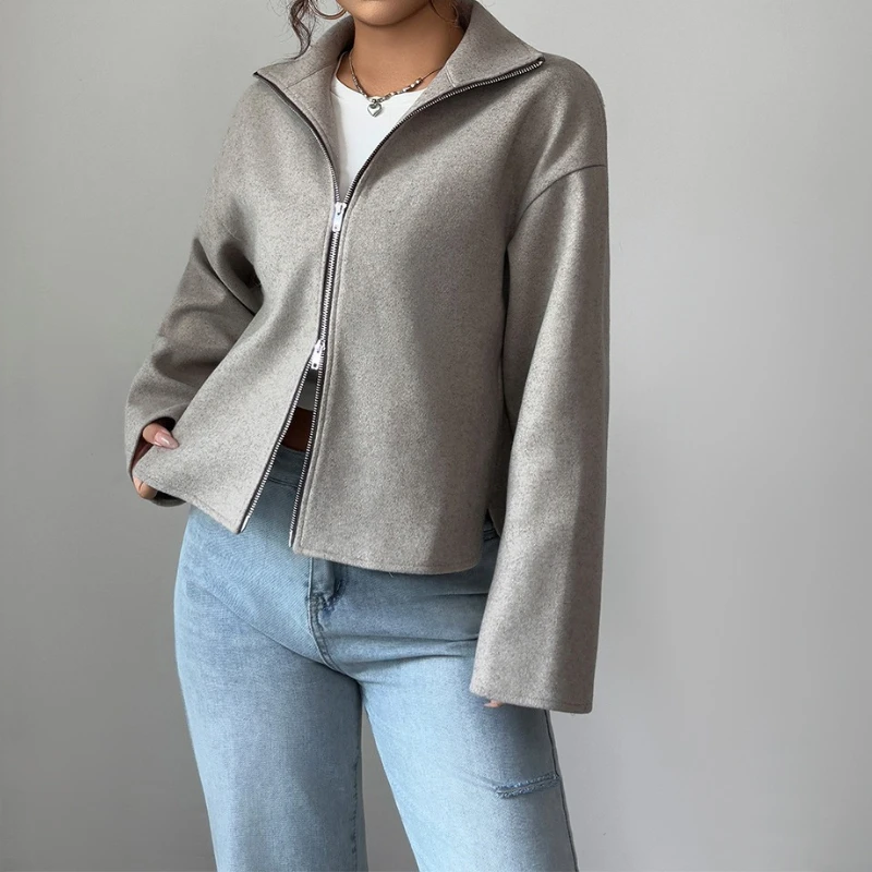 

Minimalist Vacation Solid Color Long Sleeve Zipper Jacket Women's 2025 Autumn/Winter