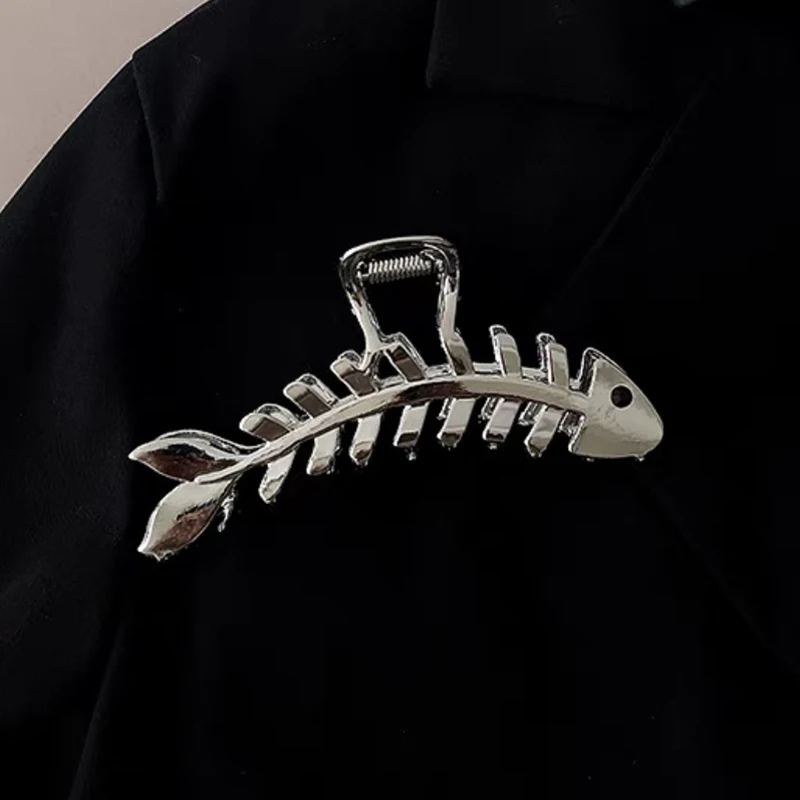 Pinzas para el pelo con diseño de huesos de pescado para mujer, horquillas grandes de Metal, pasadores de estilo Punk, accesorios para el cabello