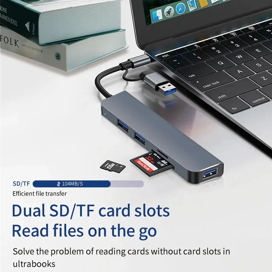 5 In 1 Type C And USB Hub USB 3.0 2.0 TF SD Card Reader Docking Station Multi-port Splitter Compatible With Laptops PC image 5