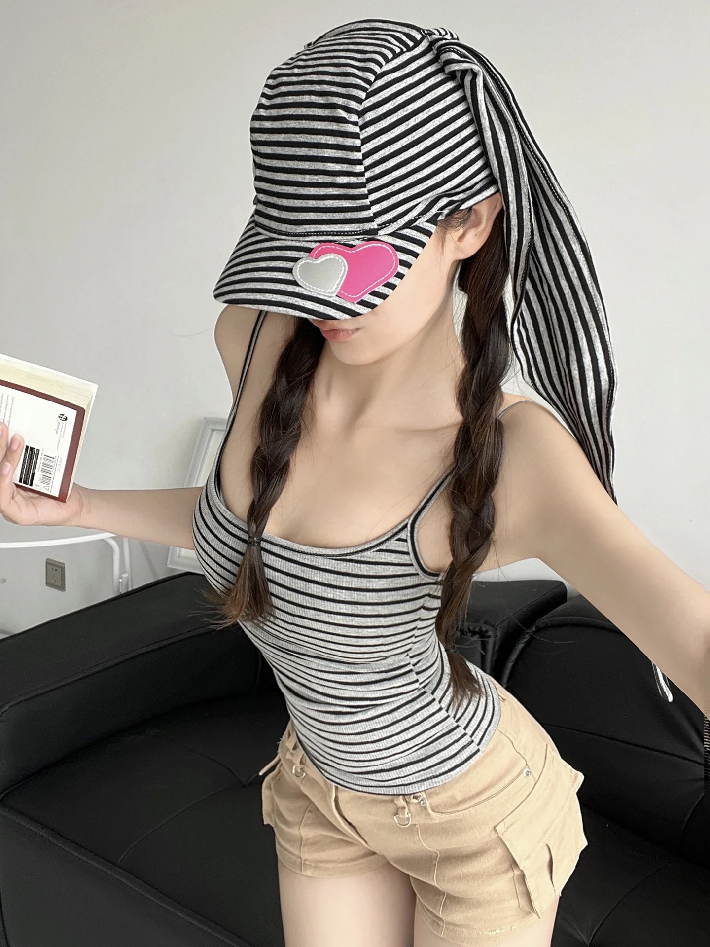 Hippie rayure sangle gilet femmes été Design minceur vêtements intérieurs avec coussin de poitrine Base irt ort longueur régulière mince