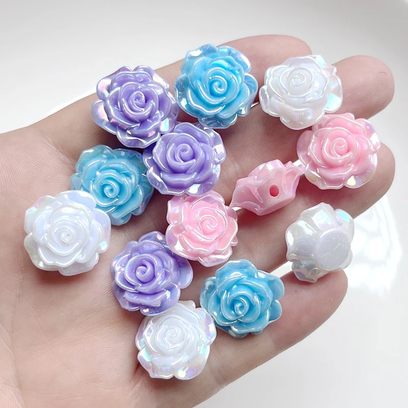 10pcs Colorful UV Plated Brilliant Rose String Beads Wedding Decoration Flowers DIY Jewelry Decoration Accessories Party Beads