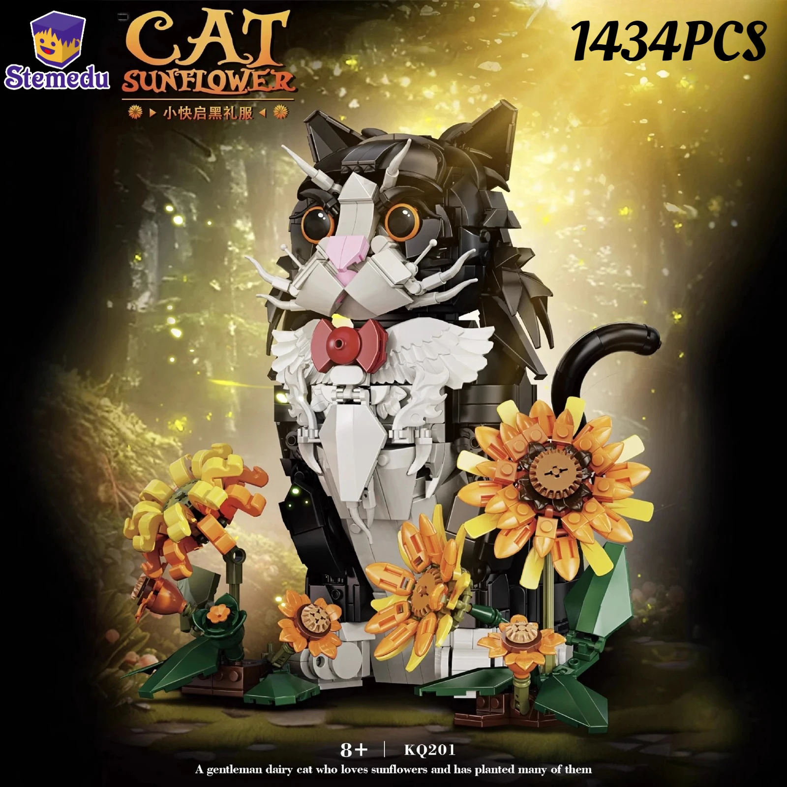 

KQ201 кошка подсолнух строительные блоки цветы животные 1434 шт. кирпичи милая имитация кошки модель домашнего декора игрушки для девочек праздничный подарок