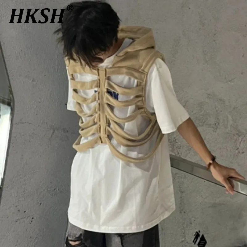 

HKSH Skeleton Vest Men's Tide Spring New Niche Design Chic Punk Trendy Brand High Street Waistcoat Vintage Coat Fashion HK1203