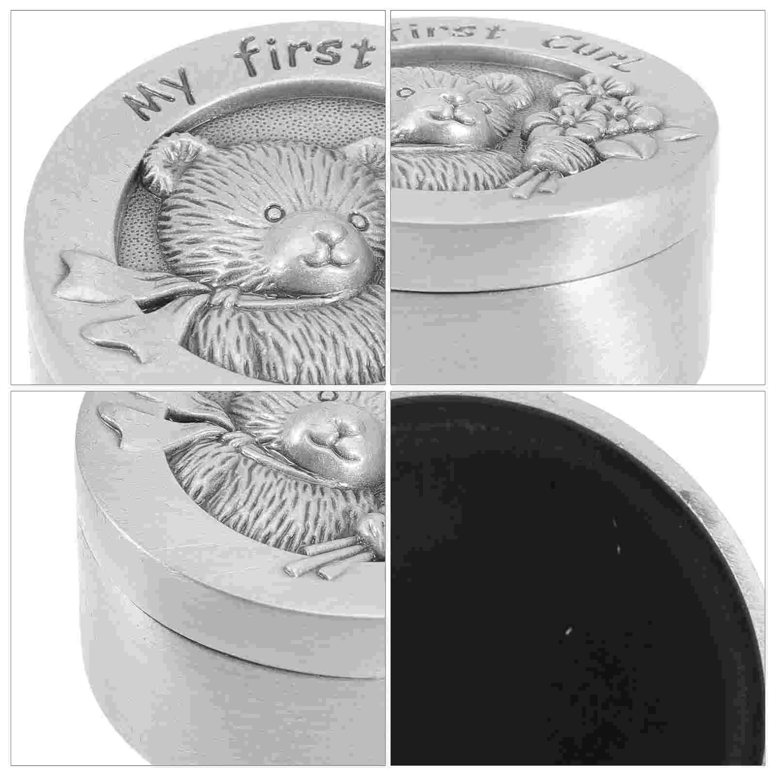 Stainless Steel Fetal Hair Keepsake Box Baby Memory Container Round Cartoon Design Smooth Storage Gifts Kids