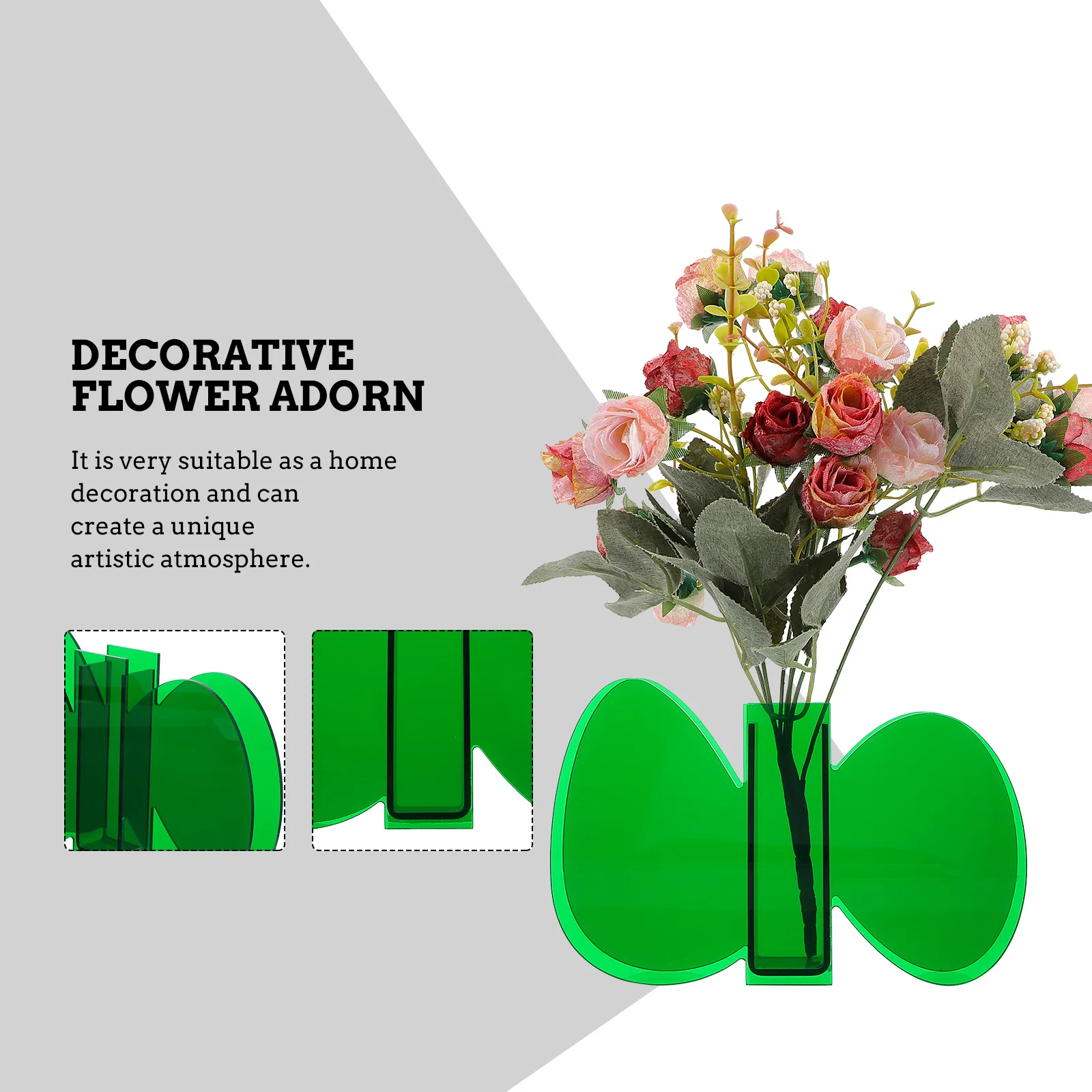 

1pc Leaf Shaped Flower Green Acrylic Decorative Vase Artistic Home Decor Modern Vase For Long-Lasting Use Non-Slip Base