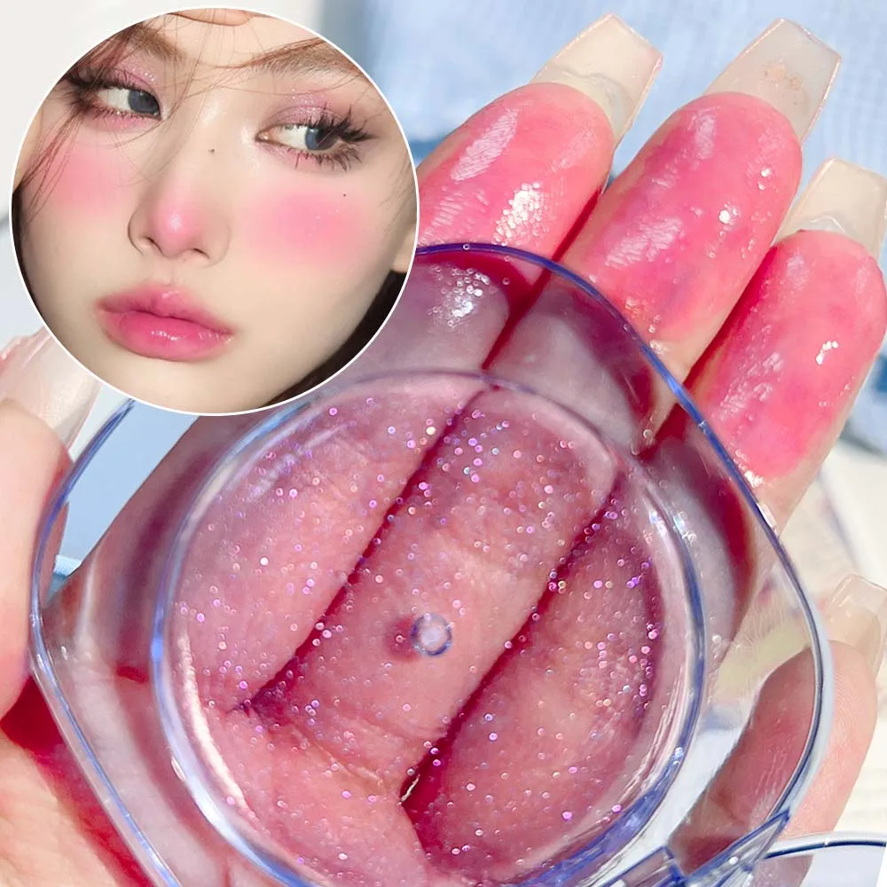 Transparent Crystal Color Changing Blusher Cream Long Lasting Natural Moisturizes Fine Shimmer Pink Rouge Cheek Makeup Cosmetics