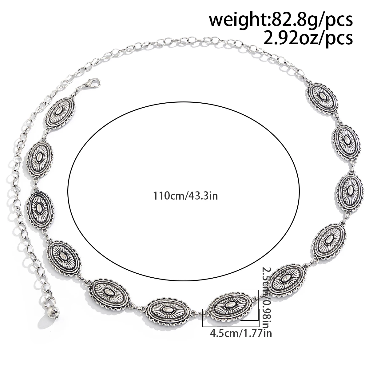 KunJoe Vintage Elliptical Carving Waist Belly Chain for Women Ethnic Style Adjustable Skirt Belt Body Jewelry Y2K Accessories