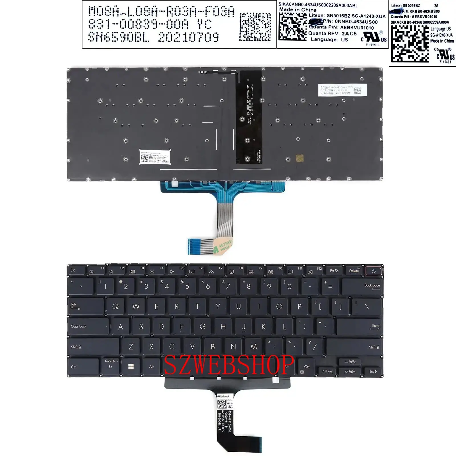 New US Laptop Keyboard For ASUS UX393 Black with Backlit