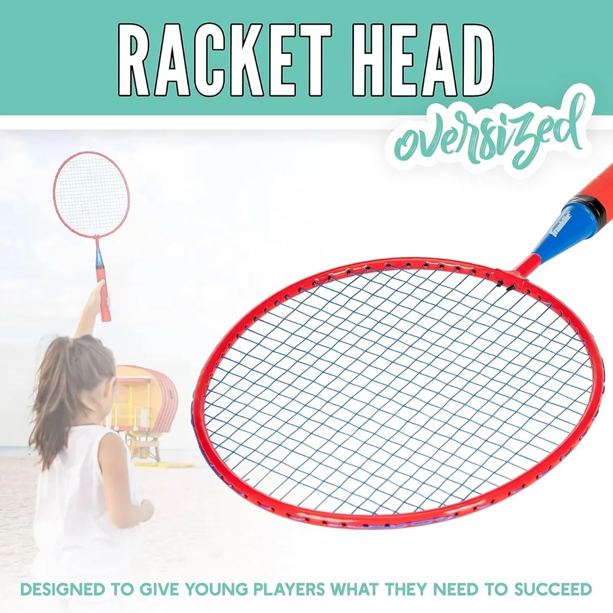 2인용 배드민턴 라켓 세트, 뒷마당 어린이를 위한 오버사이즈 스매시민턴과 셔틀콕