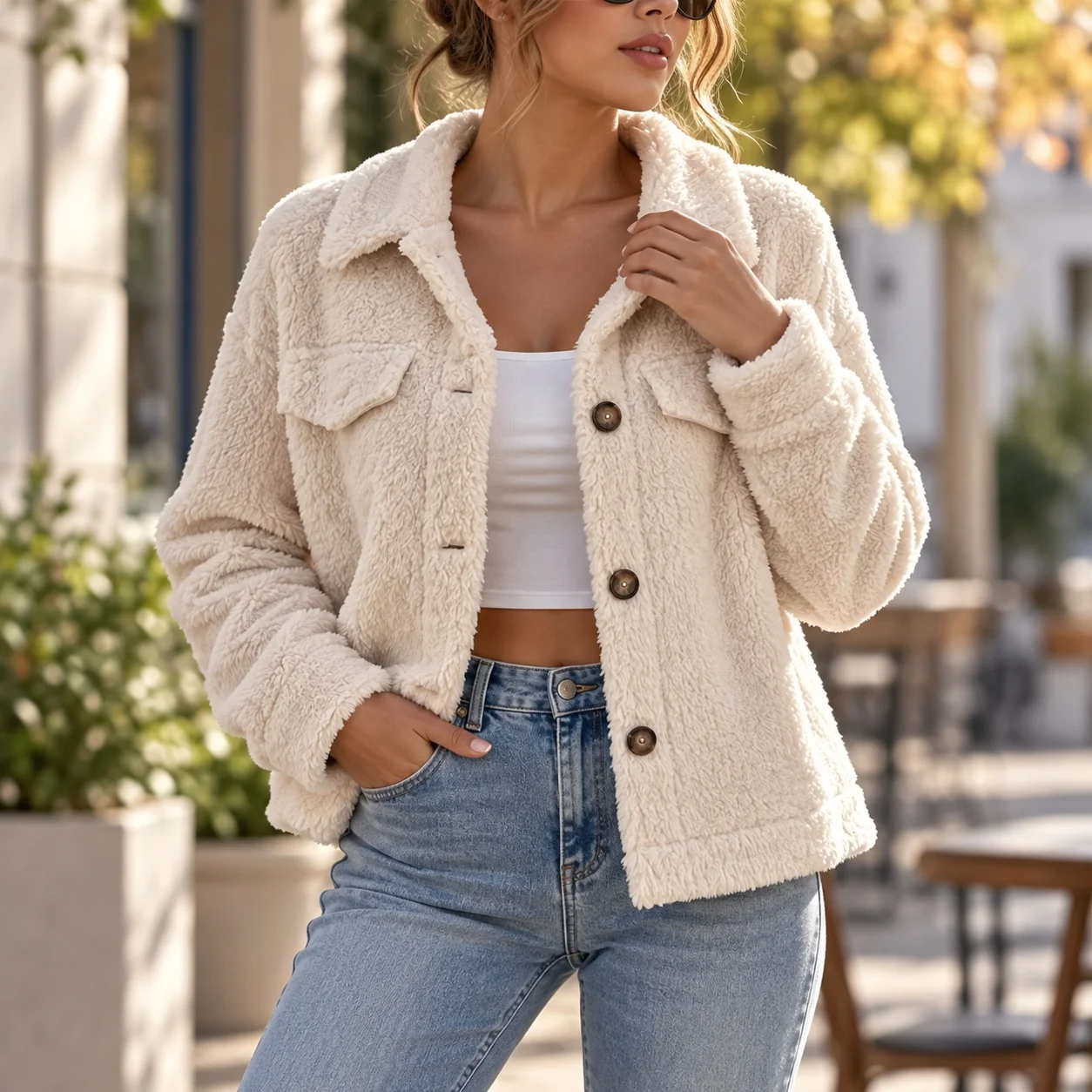 Casual Turn Down Collar Coat with Regular Fit Long Sleeve Short Length Single Breasted Multi Button Closure Women Autumn Jacket