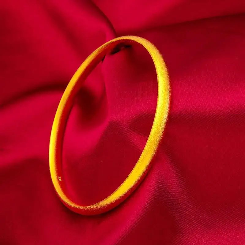 

24K gold circle solid closed-mouth bracelet AU999 full gold, round and uncensored minimalist design, thick bracelet body texture