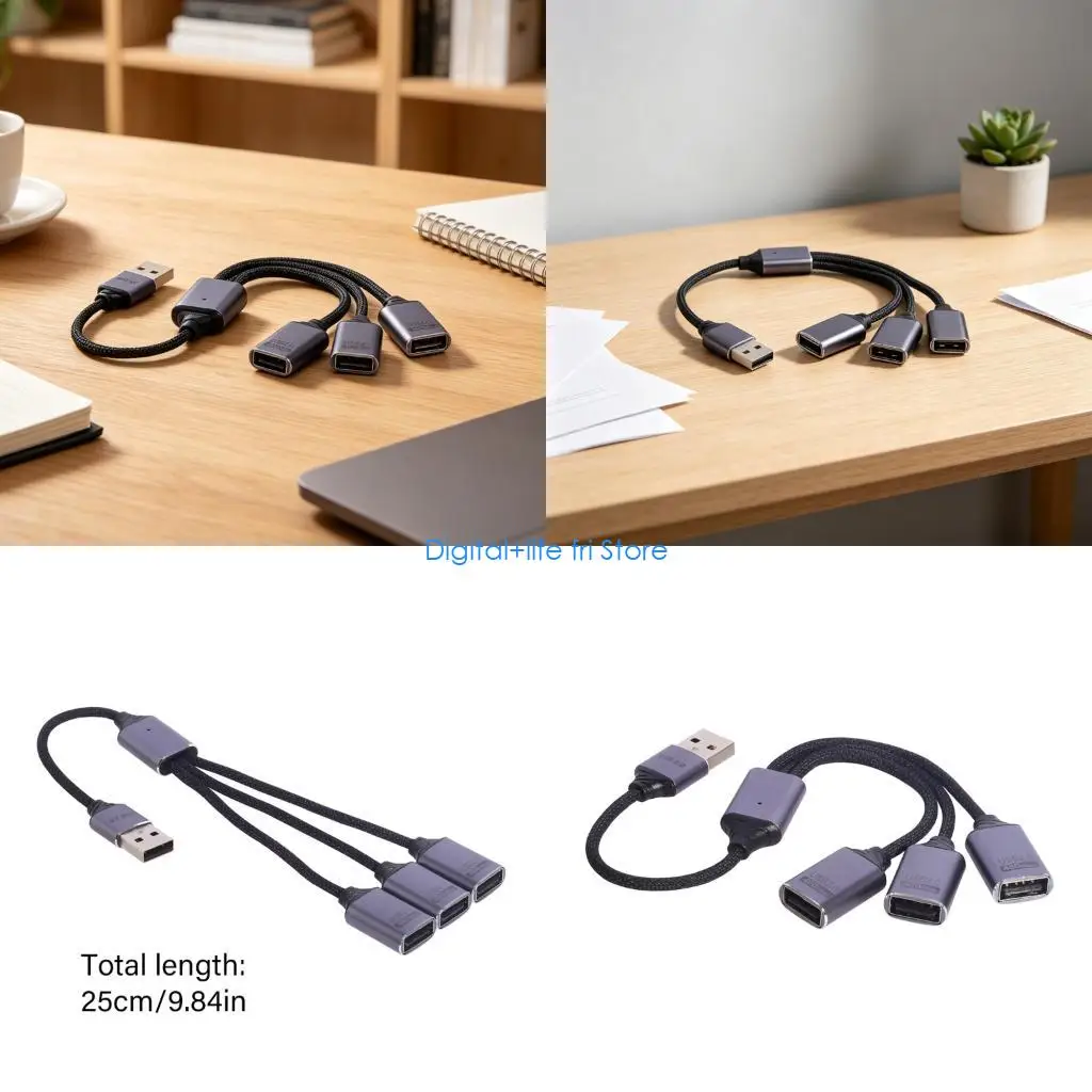 E06D Usb 2 0 3 Port Splitter 1 To 3 Extension Cord For Computer Keyboard Mouse U Disk Hard Drive