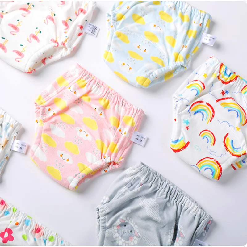 8 Camadas Baby Potty Toilet Training Pants Fraldas de algodão macio calcinha com TPU impermeável camada reutilizável fraldas capa