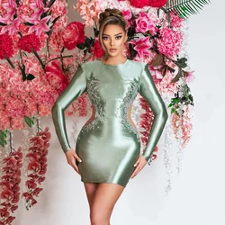Classic On Sale Prom Dresses Light Green Short Homecoming Gowns Sexy Mini Length Beading Wedding Party Dress 2024 Long Sleeves