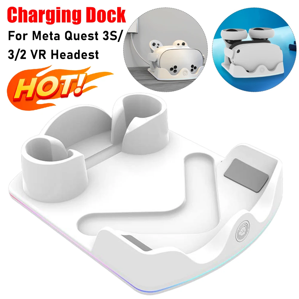 Charging Dock for Meta Quest 3S VR Headest Fast Charging Station W/ RGB Light Charging Stand for Meta Quest 3S/Quest 3/Quest 2