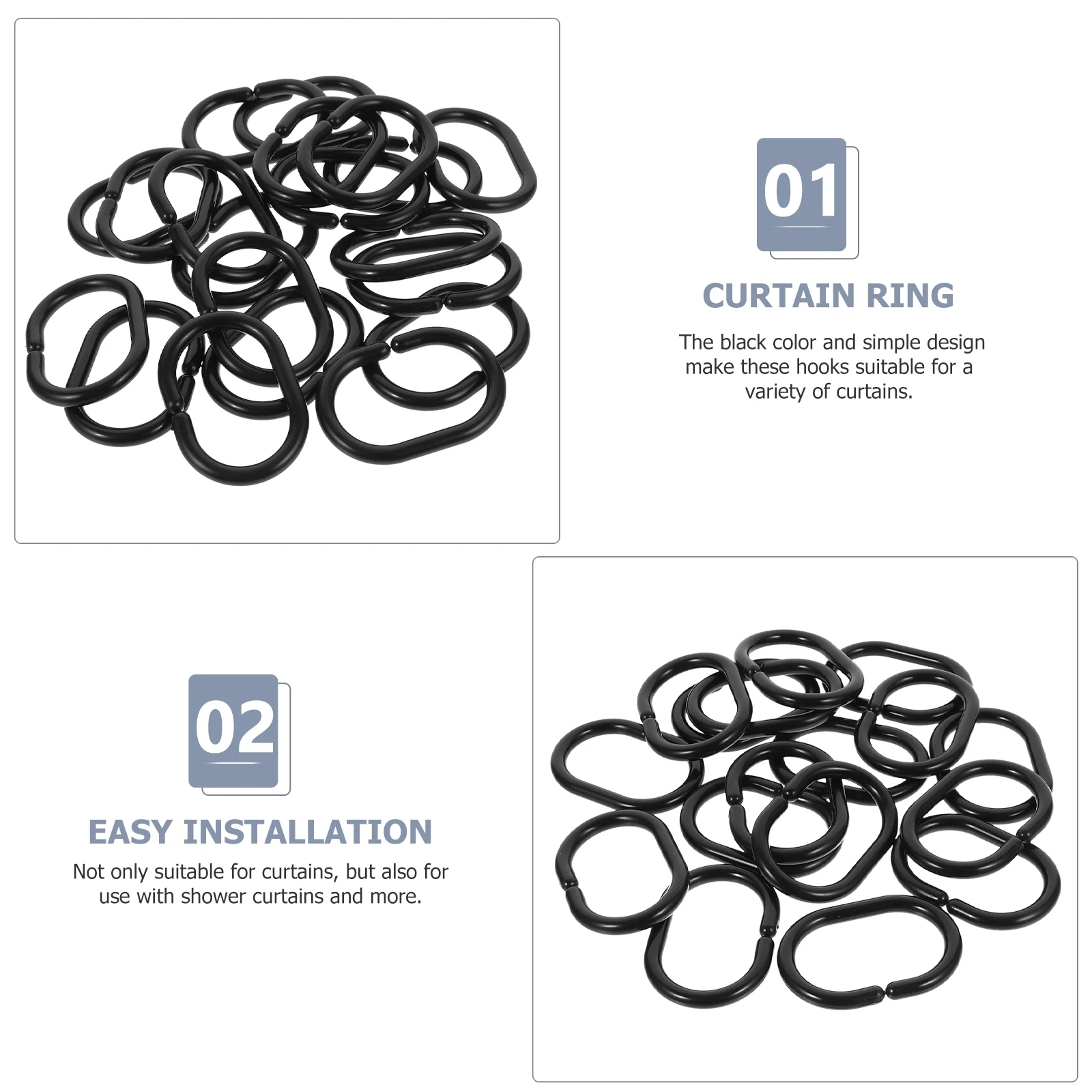 

20pcs Shower Curtain Hooks Black ABS Plastic Snap Closure Installation Detachable Multi functional for Bathrooms