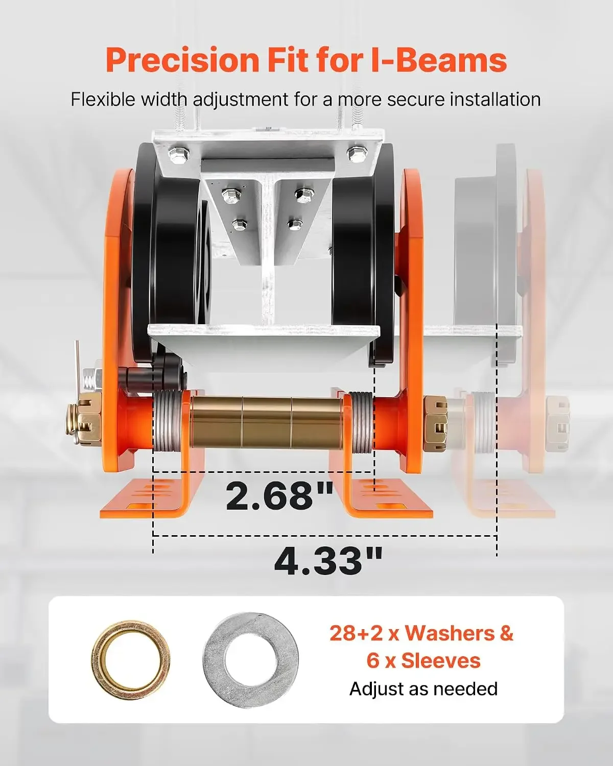 Electric Hoist Manual Trolley, 2200 lbs/1 Ton Load for PA600 PA700 PA800 PA900 PA1000, Push Beam Trolley with Dual Wheels, 2.68