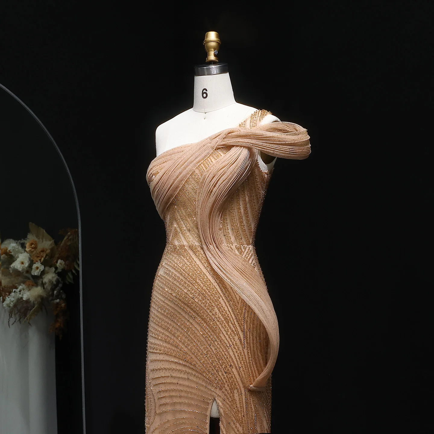 Sharon Said Dubai Luxuriöses Meerjungfrauen-Abendkleid mit einer Schulter und Seitenschlitz, Damen-Hochzeitskleid, SS088, Maßanfertigung – Detail 5
