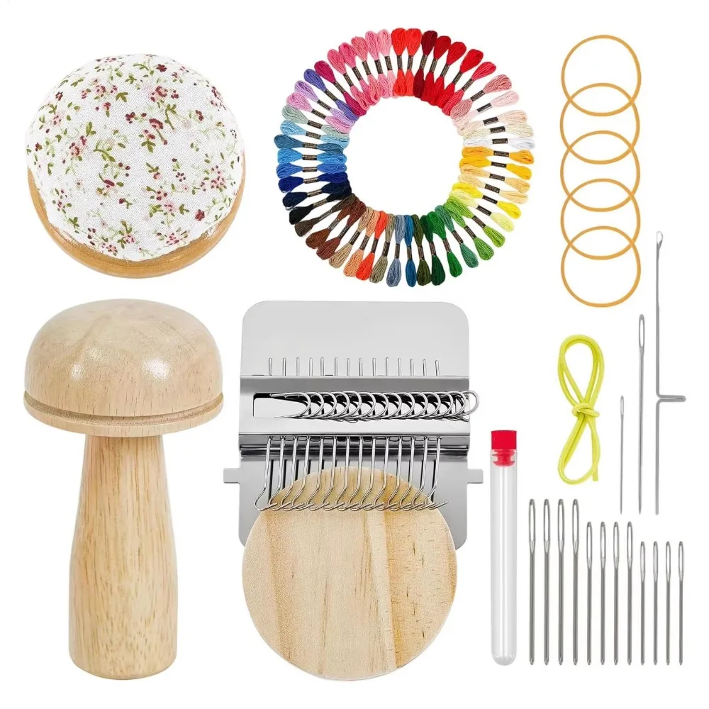 

DIY Crafts Sock Darning Kit Weaving Loom Portable Knitting Patch Repairing Tool Egg/Mushroom Shaped 50 Color Threads
