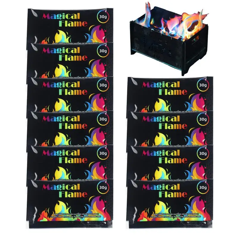 Fire Color Packets 10X Magic Flames Color-Changing Fire Fun Fire Pit Color Flames Packs Camping Accessories For Kids Adults