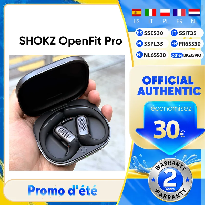 Écouteurs sans fil SHOKZ OpenFit Pro à conduction aérienne, autonomie de 50h, Dolby Atmos, étanchéité IP55