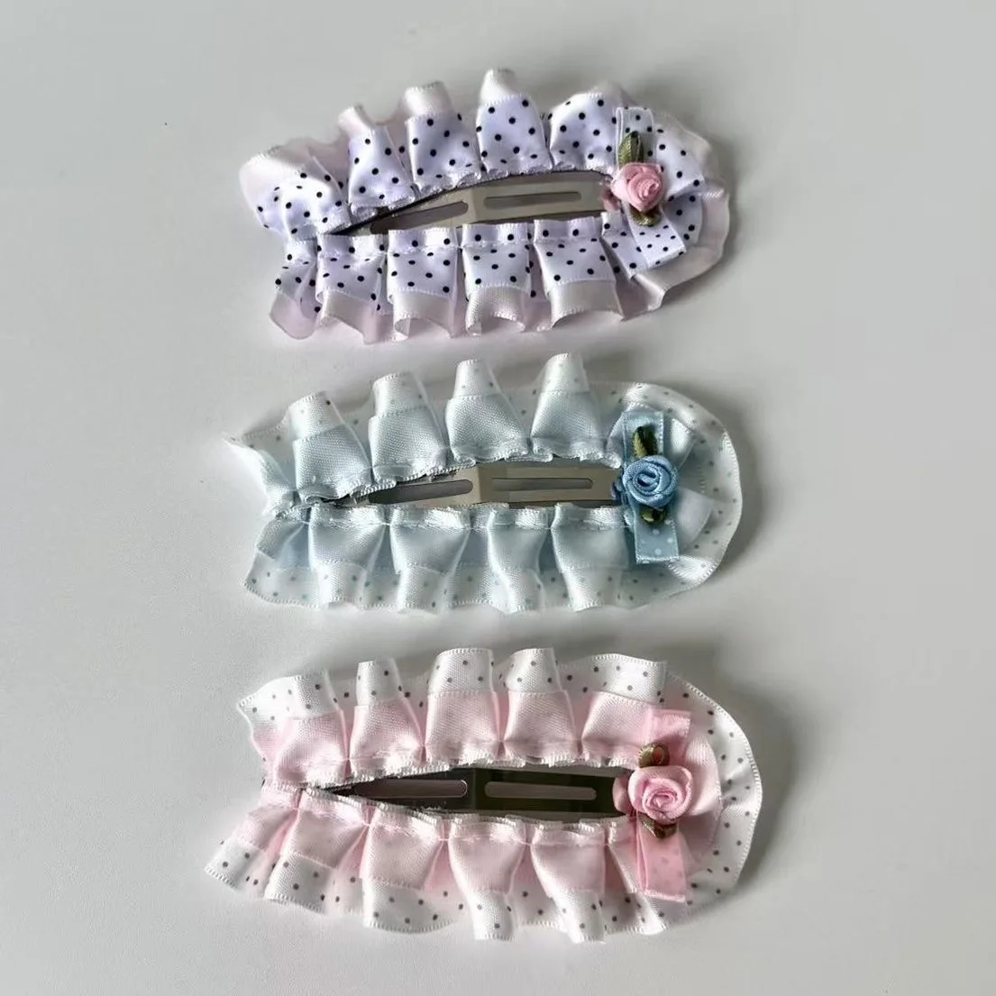 Sweet Y2K Hime Gyaru Spicy Girl Polka Dot Lace Ruffle Retro Bow Hair Clip Alternative Subculture BB Hairpin Barrettes 5