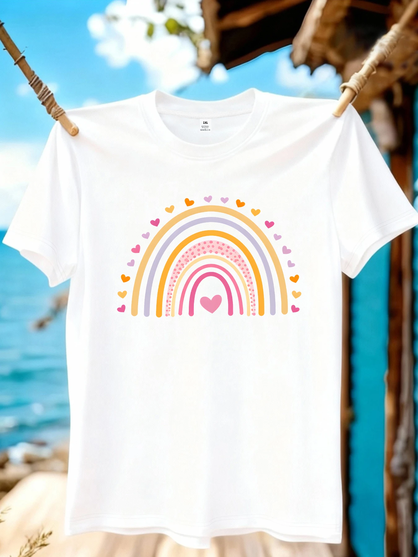 

【WZM10912】Rainbow print plus size women's round neck summer casual short sleeved street fashion versatile T-shirt