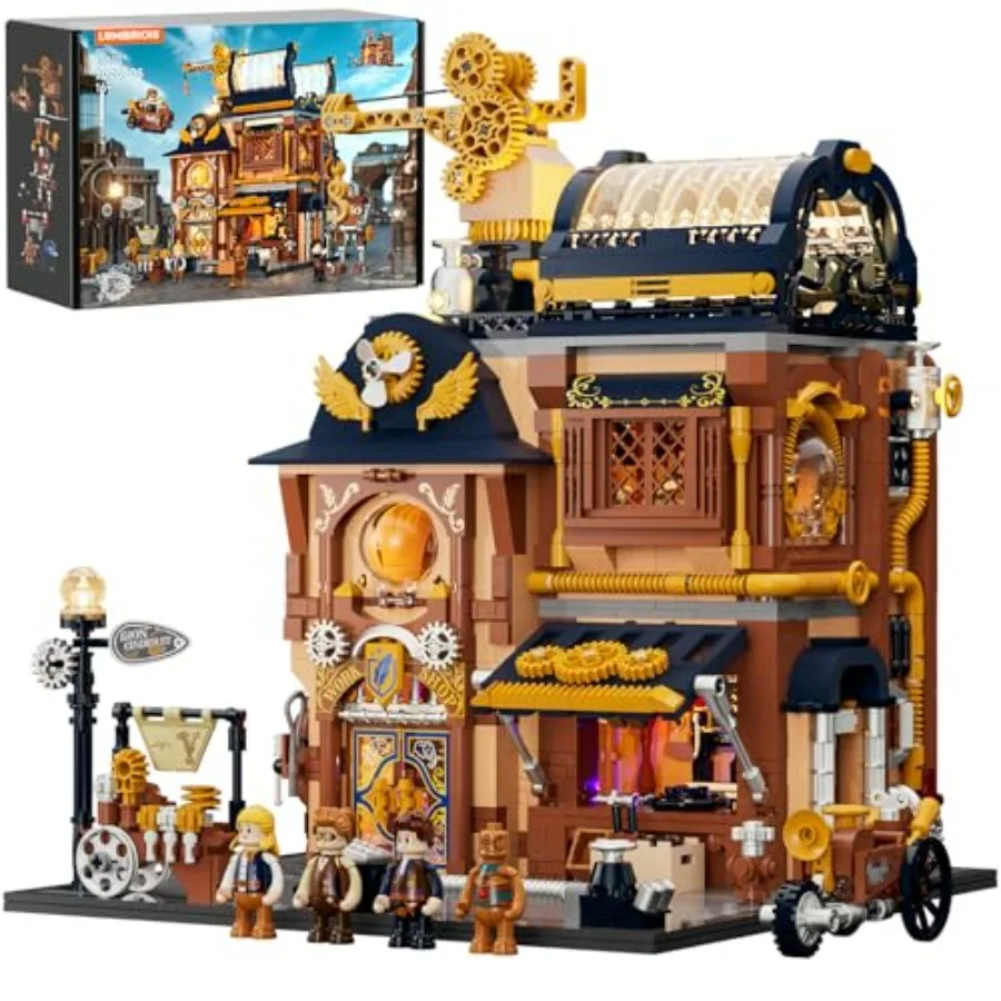 

Набор строительных блоков для освещения механической мастерской в стиле стимпанк, 2006 деталей, модульное здание ремонтной мастерской Sky-Lane от Aeronauts Collec