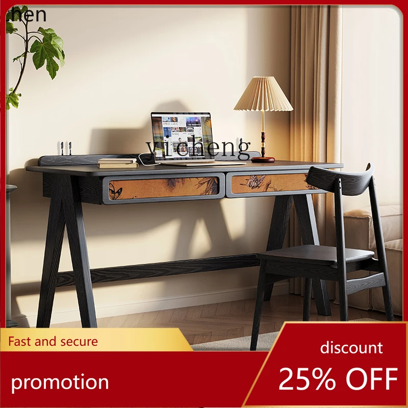 طاولة كتابة عتيقة عتيقة من HXL لغرفة النوم، جميع طاولات الكمبيوتر المصنوعة من الخشب الصلب، طاولة مكياج فاخرة وخفيفة الوزن #1