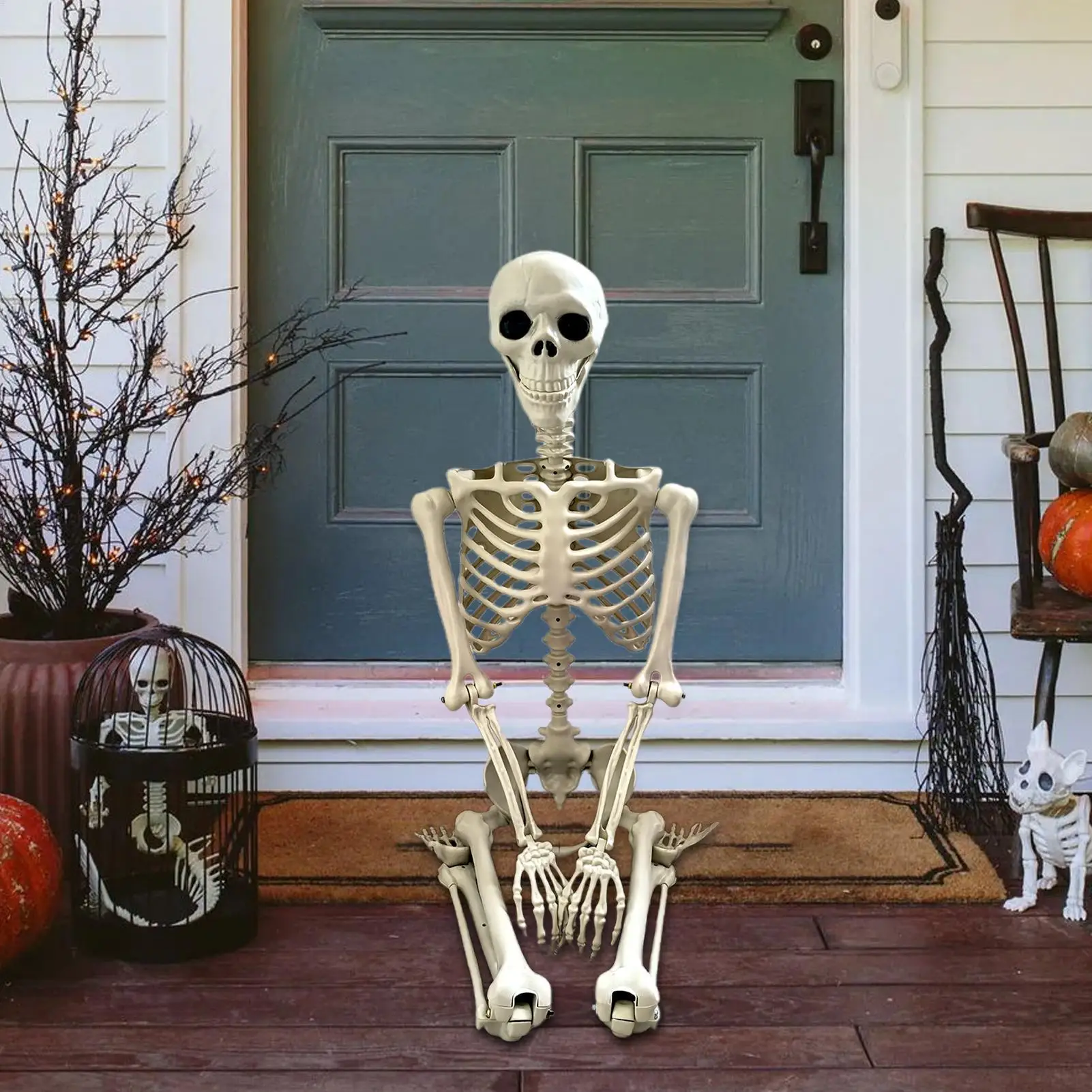 Halloween Realistische Körperskelette in Lebensgröße mit Beweglichen Gelenken, Simulierter Schädel, Geisterhaus-Horror-Requisiten – Detail 4