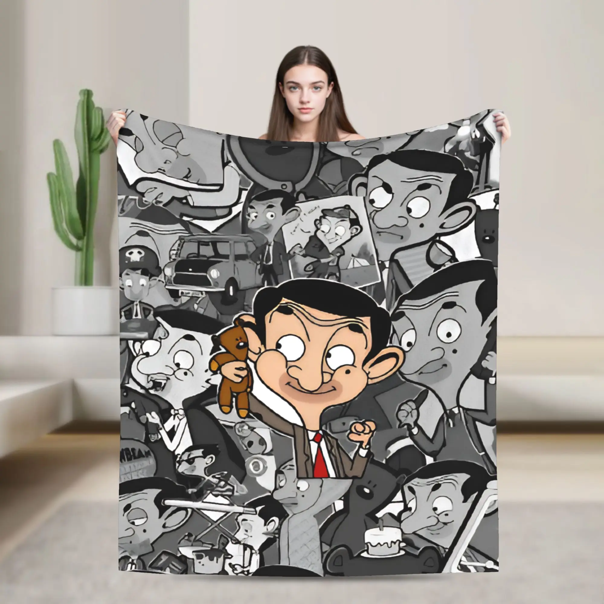 Mr. Beans Blanket Cover Fleece Cartoon  Super Soft Throw Blankets for Bed Bed Rug