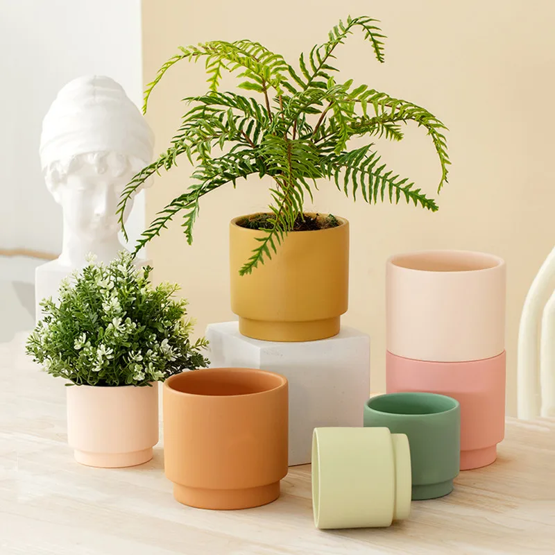 أصيص زهور سيراميك لون زراعة العصارة شكل دائري زهرة زهرية الديكور المنزلية شرفة الأواني زارع حديقة