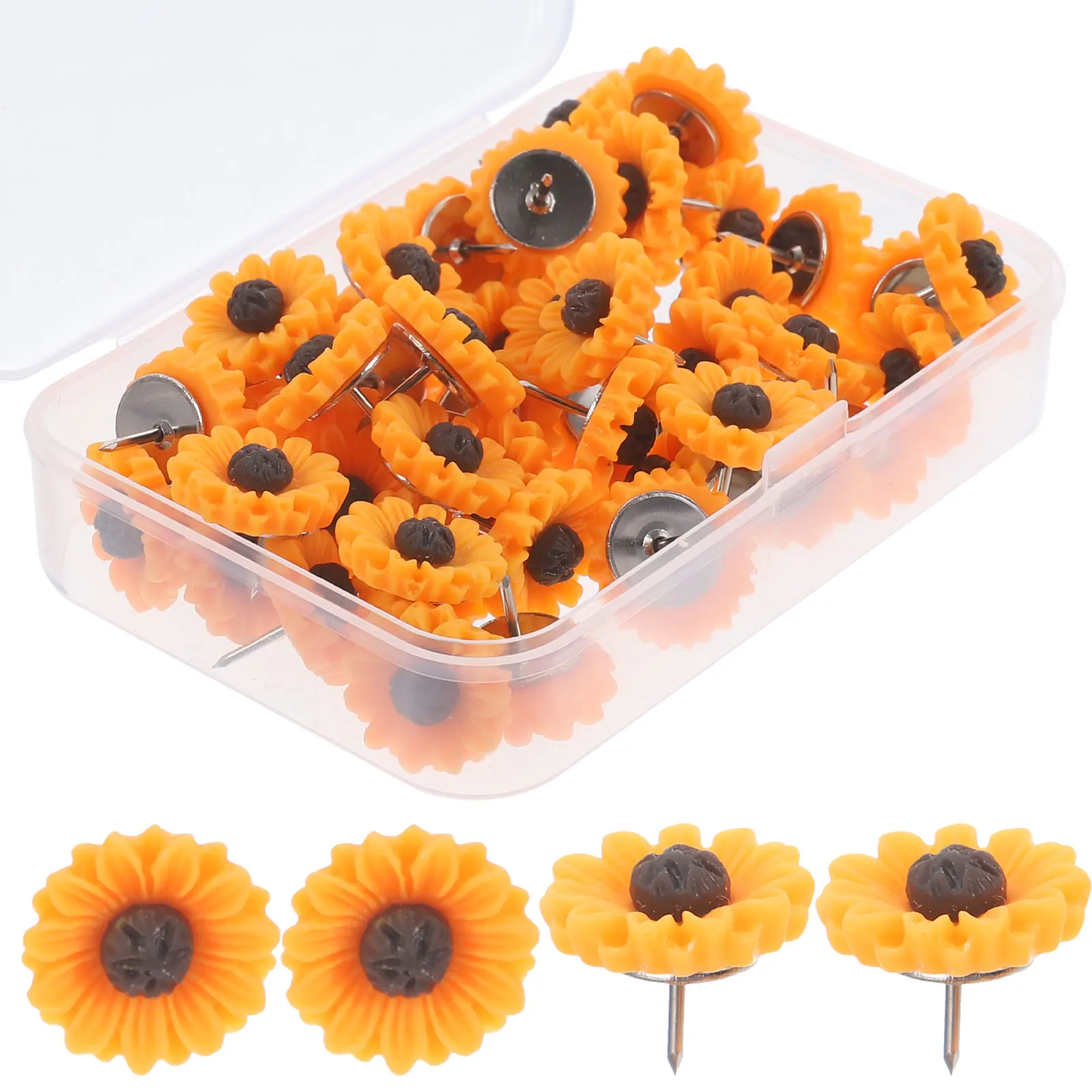 

50pcs Sunflower Shaped Push Pins Multi-Function Thumbtacks For Home Office Cork Board Message Board Decoration Compact Portable