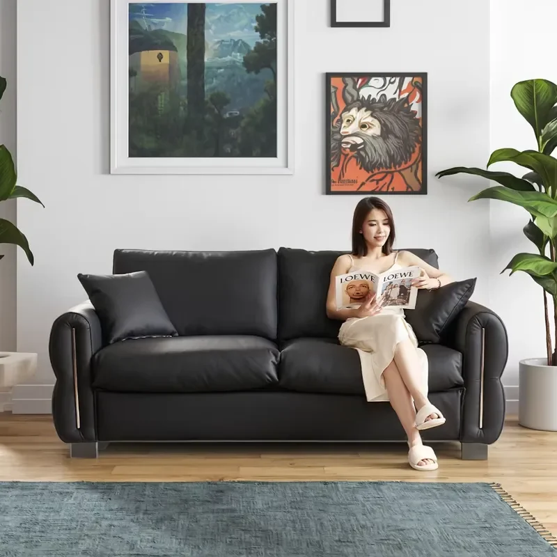 Modern Genuine Leather Pull Modular Sofa Bed Recliner Couch Folding Sleeper Bed Extendable Feature for Hospital Living Room