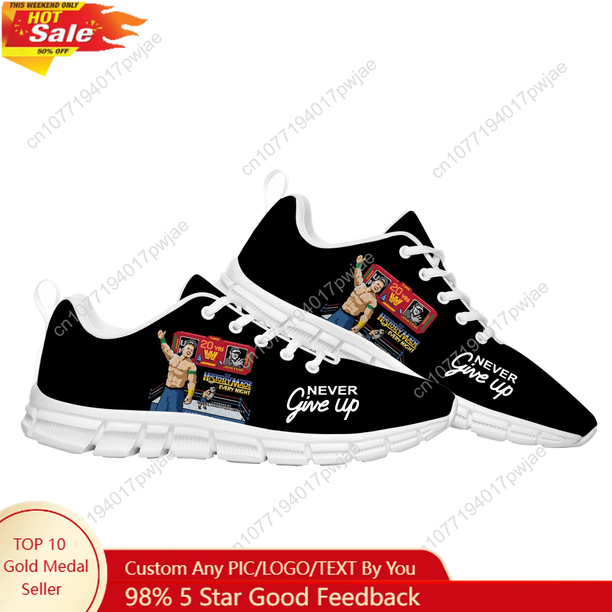 

John Cena 20 Years Never Give Sports Shoes Mens Womens Sneakers Lightweight Fashion Casual Hiking Sneaker Custom Built Shoes