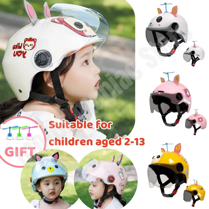 YEMA Summer Children's Helmet Riding Safety Helmet Summer Breathable Helmet Sun Protection Lens Suitable for Ages 2-13 