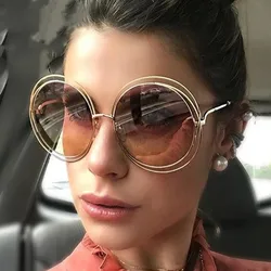 Sunglasses Women Fashion Metal Coincide Round Frame Sun Glasses Brand Designer Female Vintage Oversized Gradient Shades UV400