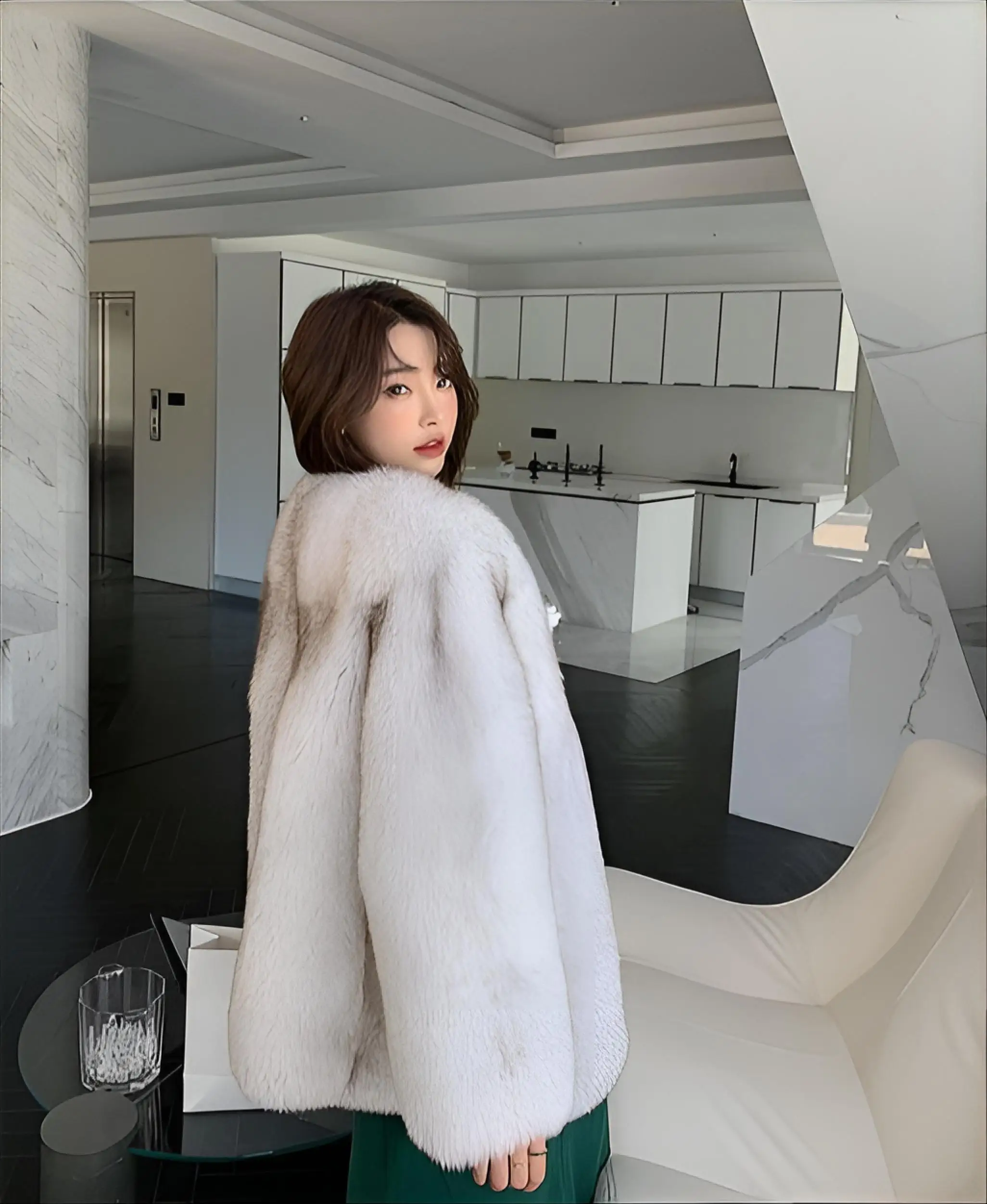 Cappotti multicolori in pelliccia sintetica da donna inverno addensato oversize Highstreet accogliente premium regolabile senza cuciture girocollo rovesciato slim