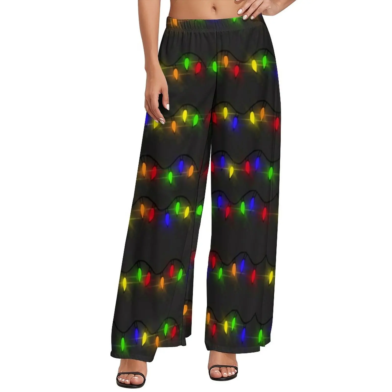 Christmas Lights Pants Colorful Print Beach Straight Wide Pants High Waist Kawaii Trousers Big Size 5XL 6XL