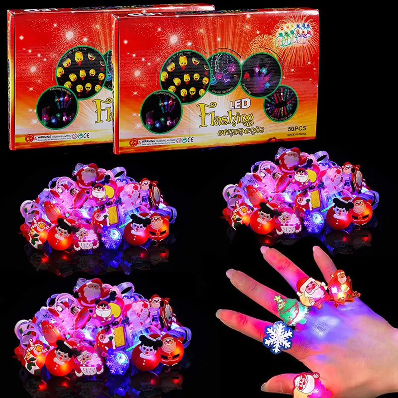 20/50pcs 크리스마스 LED 깜박이는 반지 LED 링 라이트 장난감, 깜박이는 반지, 크리스마스 라이트 링, 파티 라이트 업 링