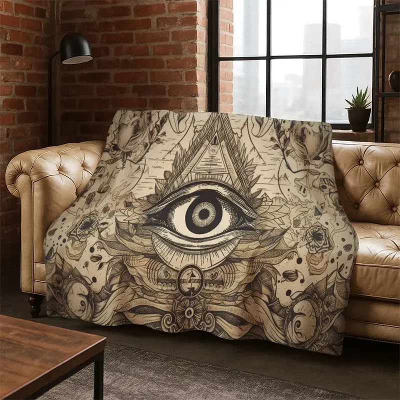 Freemasonry Eye of Providence Evil Eye Nazar Eye of Horus Flannel Blanket Throw Blanket for Bedroom Living Room Bed Travel Gift