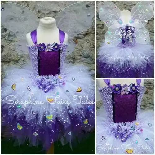 Girls Tutu Dress with Wings Fairy Birthday Party Girl Dress-Up Tulle Dress Green Garden Fairy Princess Dress