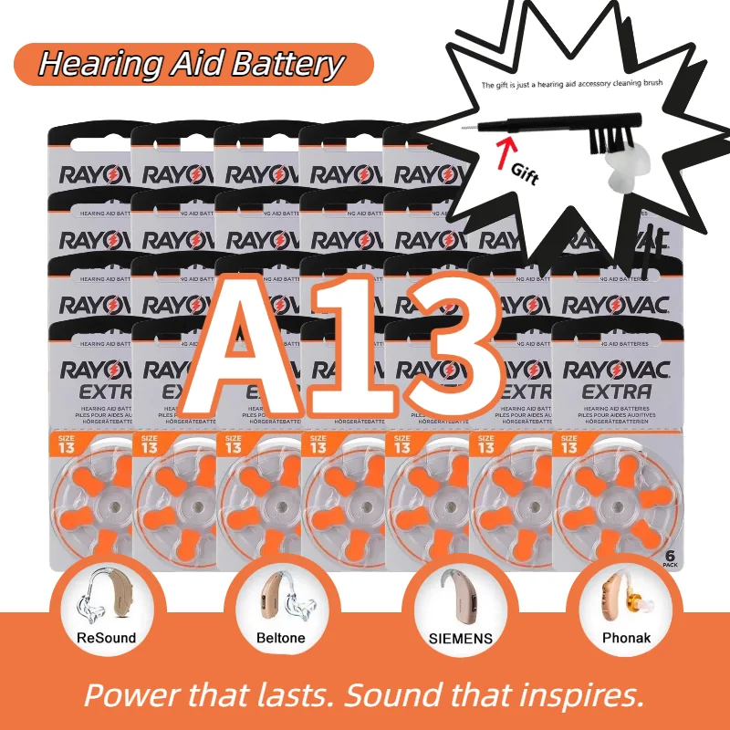 

Extra A13 Hearing Aid Batteries, Zinc Air 1.45V for BTE Aids, Long Lasting Power (13A/P13/PR48/OE Original Equipment)
